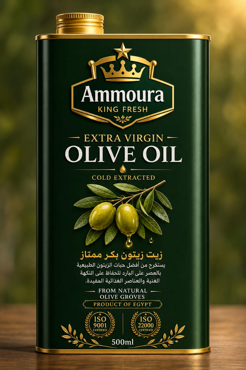 Ammoura King Fresh extra virgin olive oil and olives packaging